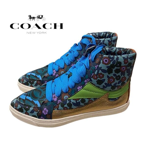 NEW Coach Women's Q8805 C203 Blue Pointy Toe Hi-Top Sneakers 5 - Picture 1 of 6